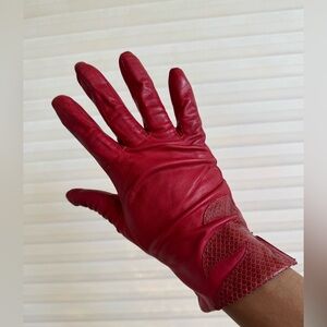 Fownes Vintage Red Leather Gloves & Snakeskin Flame Detailing